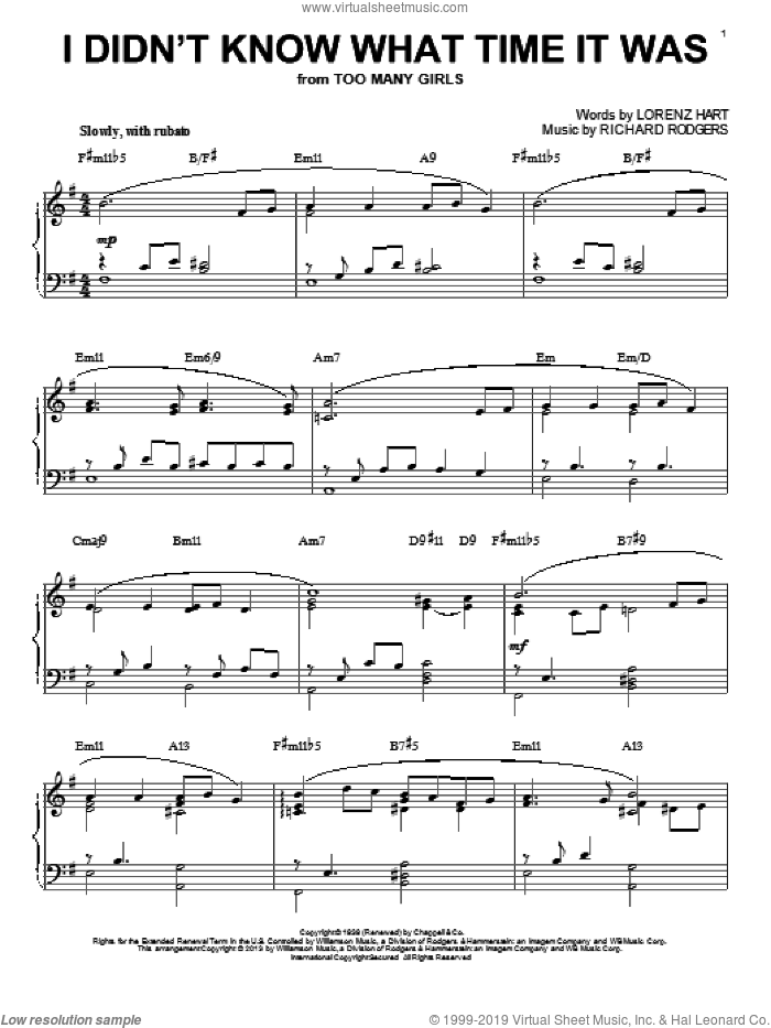 I Didn't Know What Time It Was (arr. Brent Edstrom) sheet music for piano solo by Rodgers & Hart, Lorenz Hart and Richard Rodgers, intermediate skill level