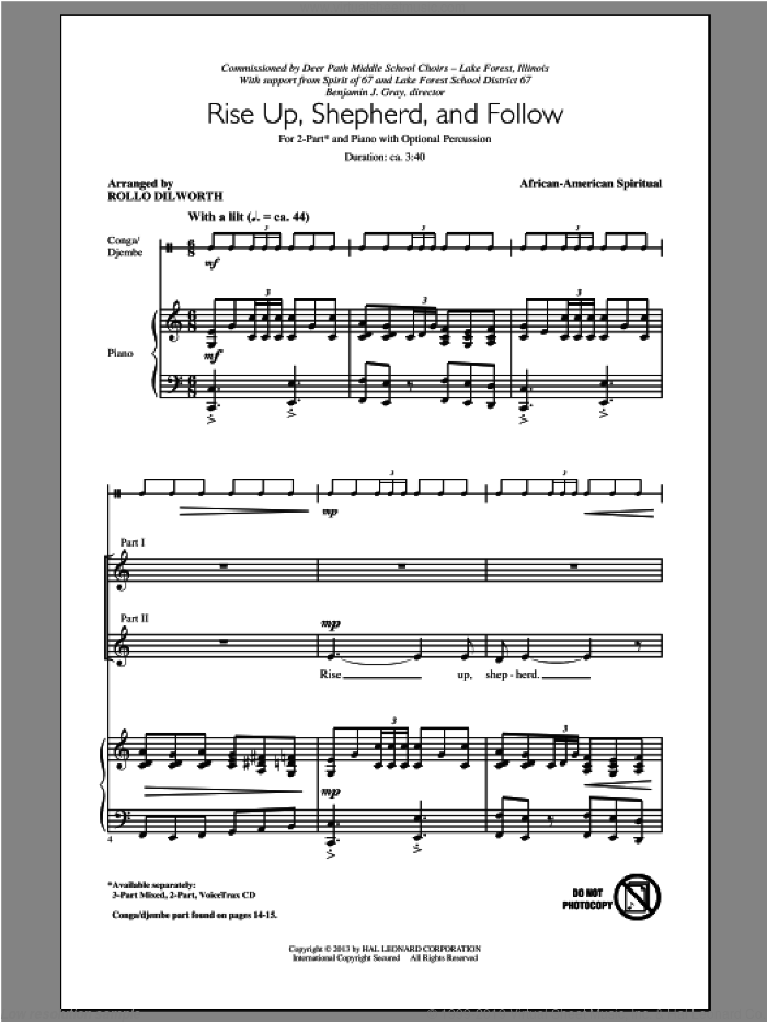 Rise Up, Shepherd, And Follow sheet music for choir (2-Part) by Rollo Dilworth, intermediate duet