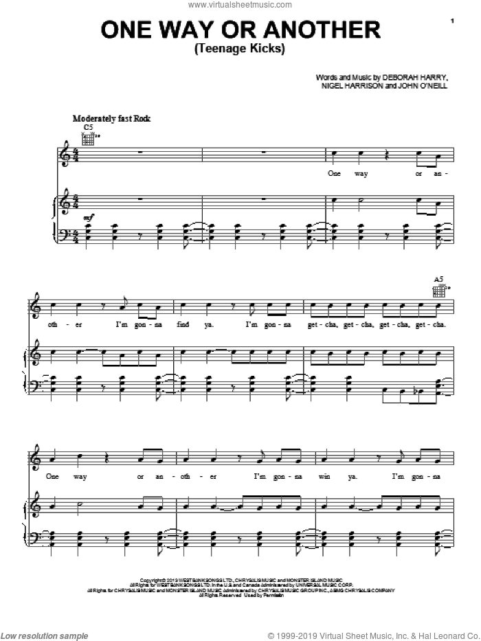 One Way Or Another (Teenage Kicks) sheet music for voice, piano or guitar by One Direction, intermediate skill level