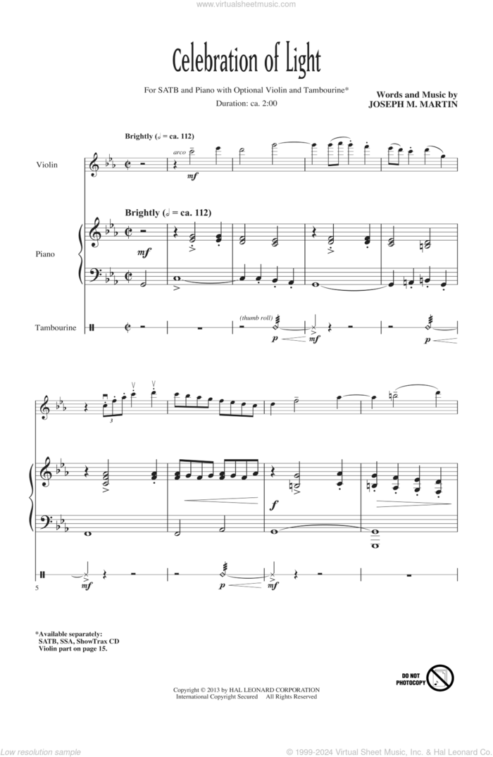 Celebration Of Light sheet music for choir (SATB: soprano, alto, tenor, bass) by Joseph M. Martin and Joseph  M. Martin, intermediate skill level