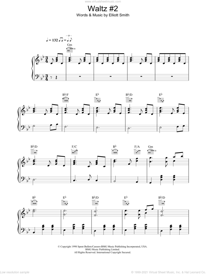 Waltz #2 (XO) sheet music for voice, piano or guitar by Elliott Smith, intermediate skill level