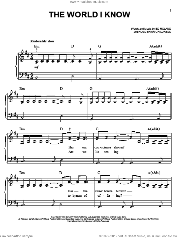 The World I Know sheet music for piano solo by Collective Soul, easy skill level