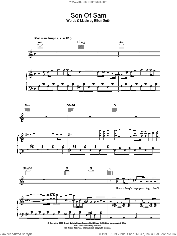 Son Of Sam sheet music for voice, piano or guitar by Elliot Smith and Elliott Smith, intermediate skill level
