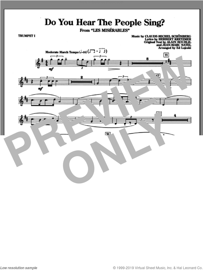Do You Hear The People Sing? (from Les Miserables) (arr. Ed Lojeski) (complete set of parts) sheet music for orchestra/band by Alain Boublil, Claude-Michel Schonberg, Herbert Kretzmer, Jean-Marc Natel, Boublil and Schonberg and Ed Lojeski, intermediate skill level