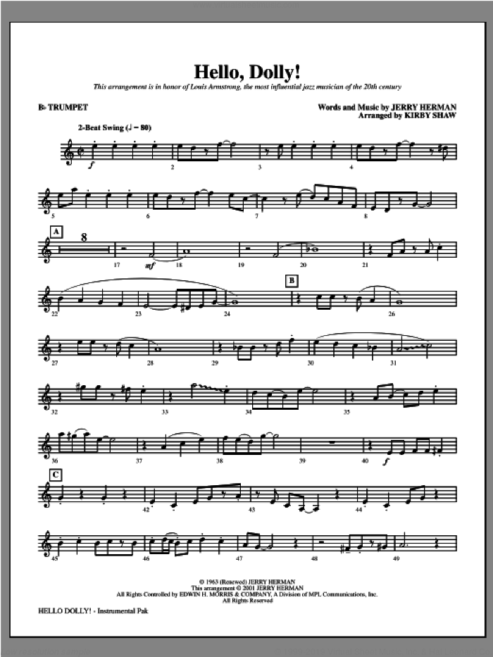 Hello, Dolly! (complete set of parts) sheet music for orchestra/band (Special) by Jerry Herman, Kirby Shaw and Louis Armstrong, intermediate skill level