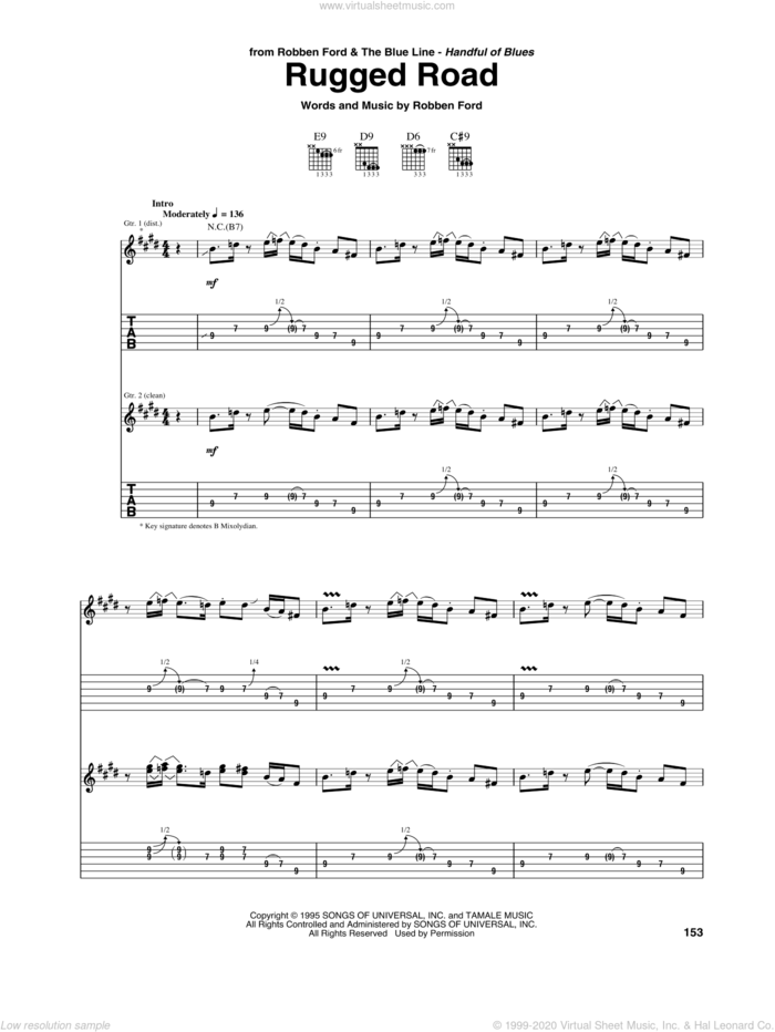 Rugged Road sheet music for guitar (tablature) by Robben Ford, intermediate skill level