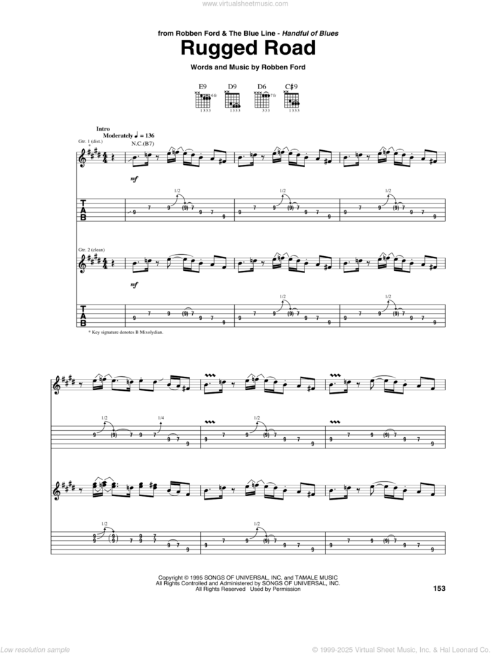 Rugged Road sheet music for guitar (tablature) by Robben Ford, intermediate skill level