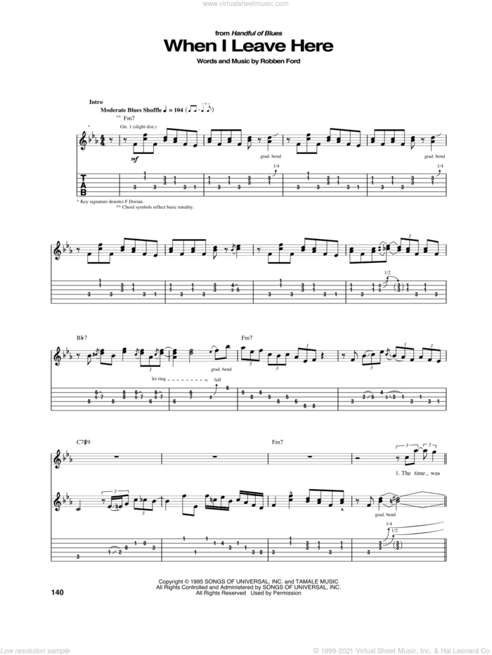 When I Leave Here sheet music for guitar (tablature) by Robben Ford, intermediate skill level