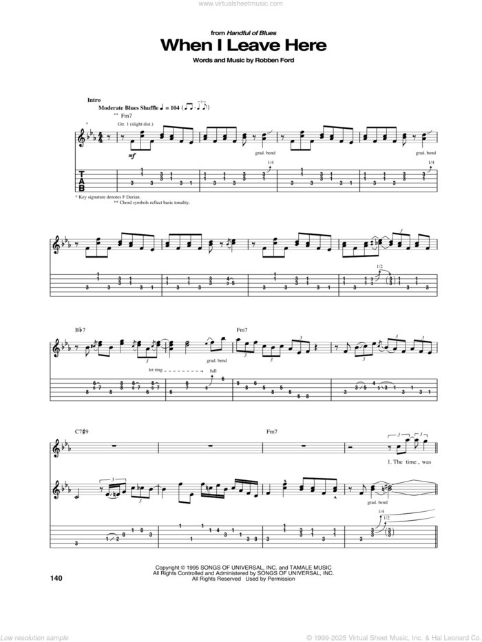 When I Leave Here sheet music for guitar (tablature) by Robben Ford, intermediate skill level