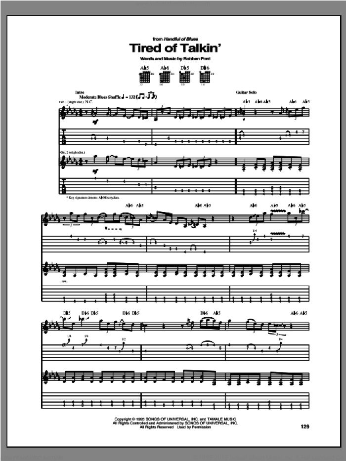 Tired Of Talkin' sheet music for guitar (tablature) by Robben Ford, intermediate skill level