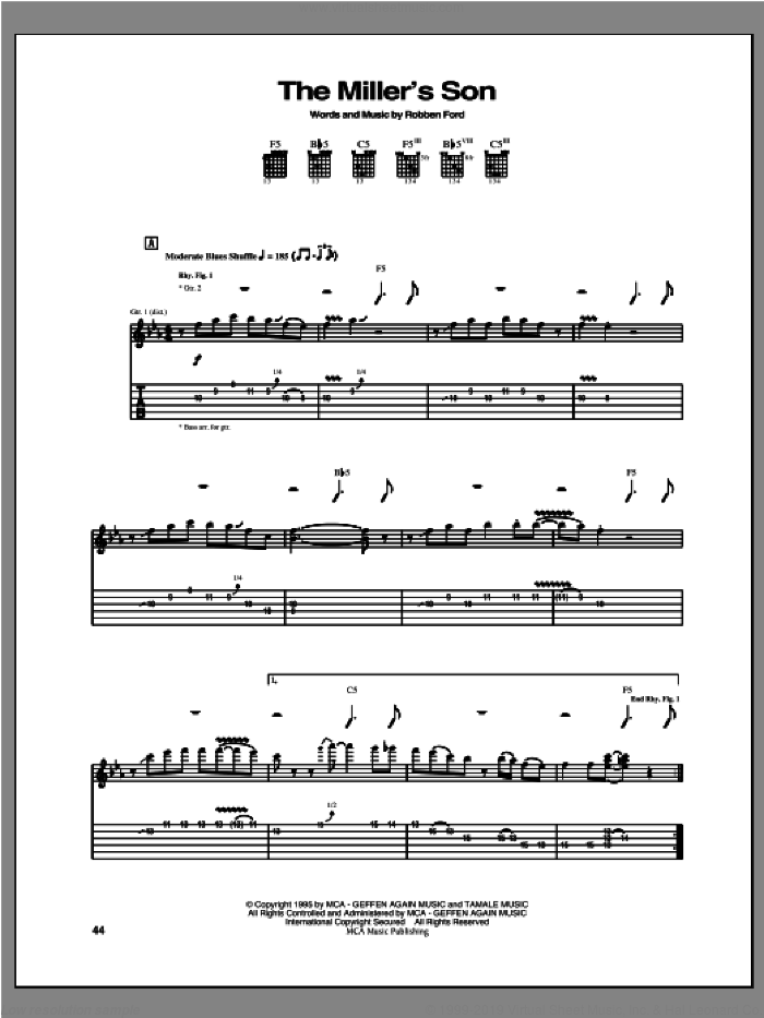 The Miller's Son sheet music for guitar (tablature) by Robben Ford, intermediate skill level