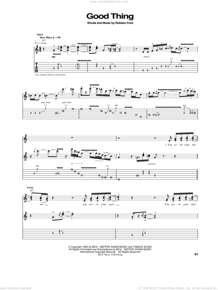 Good Thing sheet music for guitar (tablature) by Robben Ford, intermediate skill level