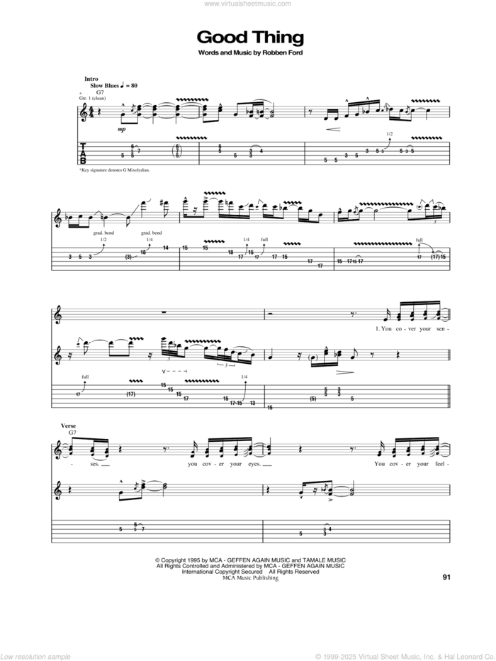 Good Thing sheet music for guitar (tablature) by Robben Ford, intermediate skill level