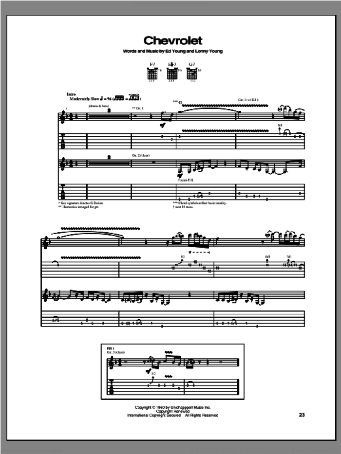 Chevrolet sheet music for guitar (tablature) by Robben Ford, intermediate skill level