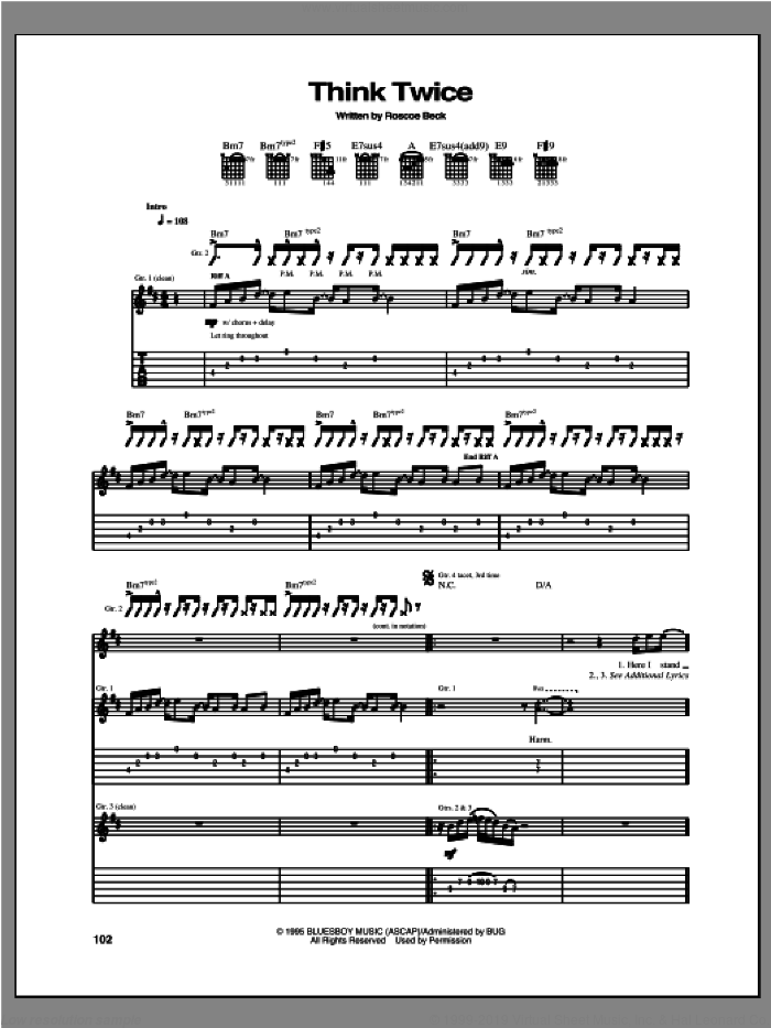 Think Twice sheet music for guitar (tablature) by Robben Ford, intermediate skill level
