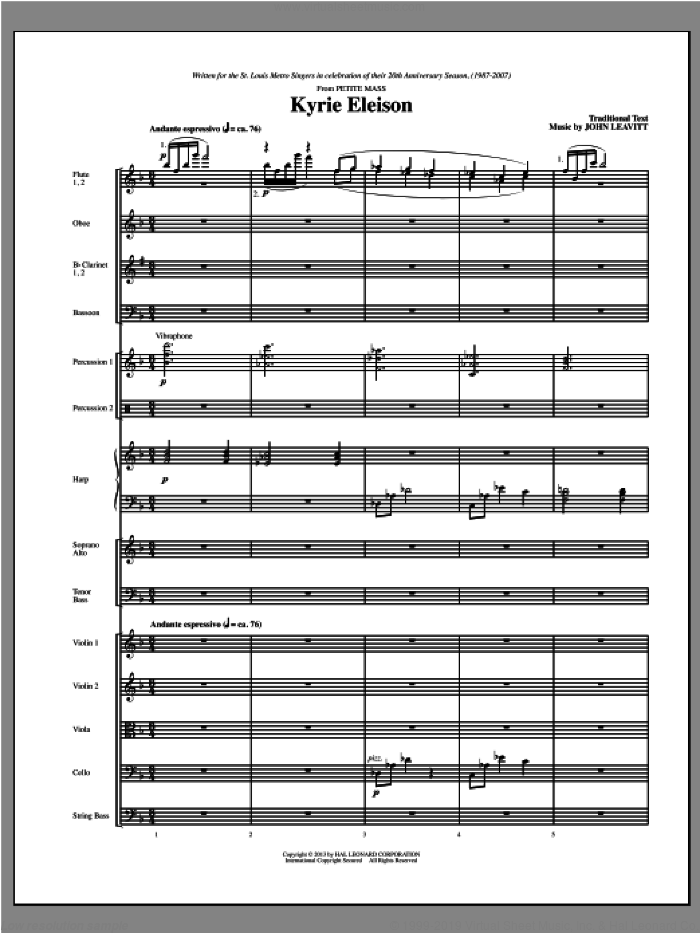 Kyrie Eleison (from Petite Mass) (COMPLETE) sheet music for orchestra/band (chamber ensemble) by John Leavitt, intermediate skill level
