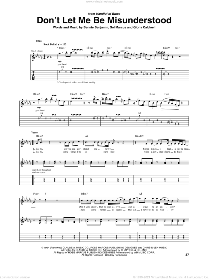 Don't Let Me Be Misunderstood sheet music for guitar (tablature) by Robben Ford, intermediate skill level