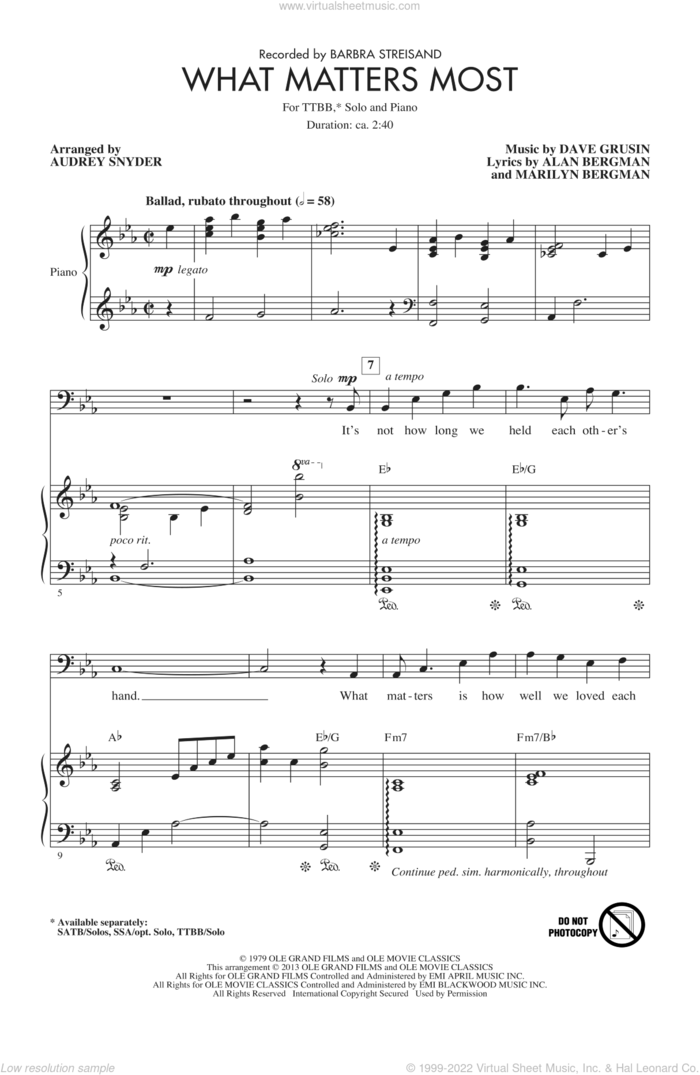 What Matters Most sheet music for choir by Audrey Snyder and Barbra Streisand, intermediate skill level