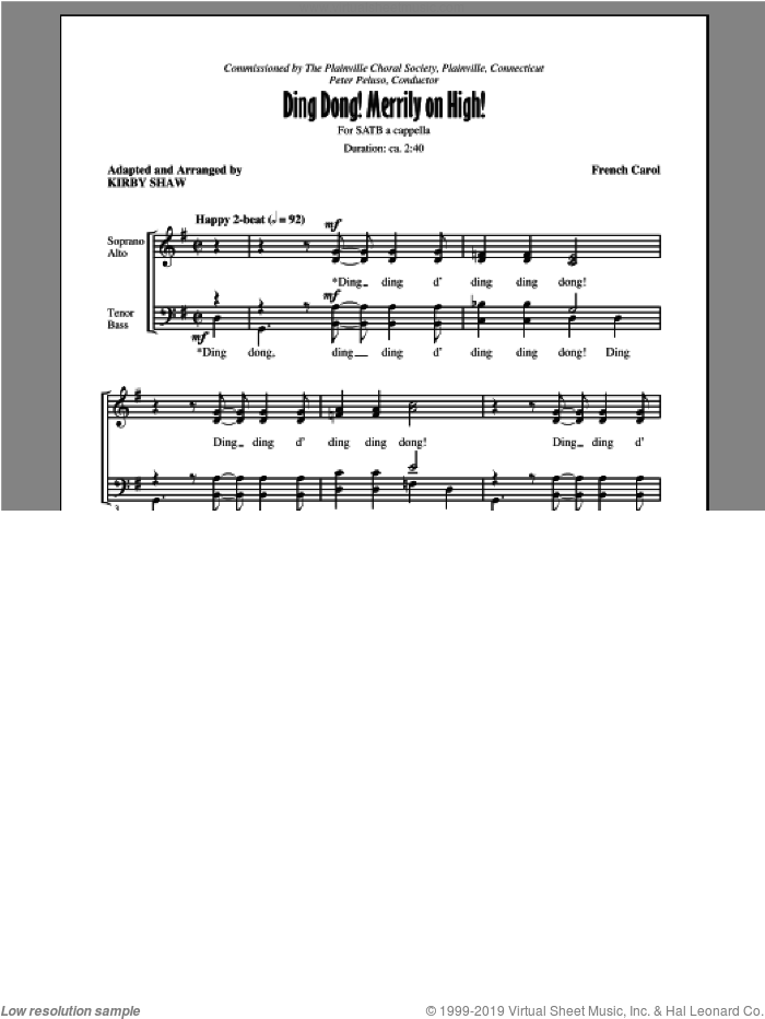 Ding Dong! Merrily On High! sheet music for choir (SATB: soprano, alto, tenor, bass) by Kirby Shaw, intermediate skill level