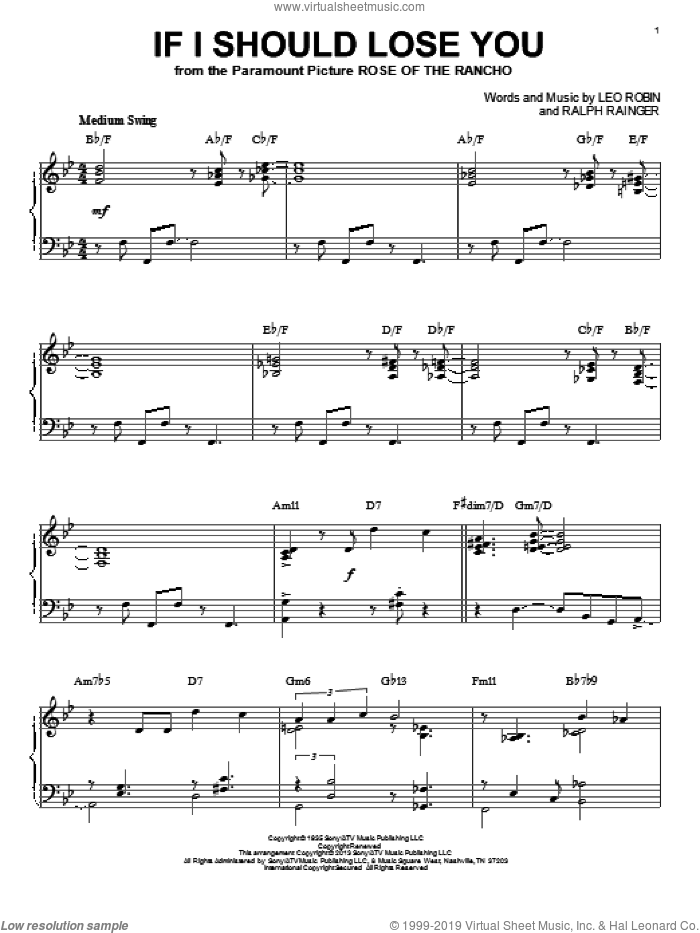 If I Should Lose You (arr. Brent Edstrom) sheet music for piano solo by Phineas Newborn, Leo Robin and Ralph Rainger, intermediate skill level