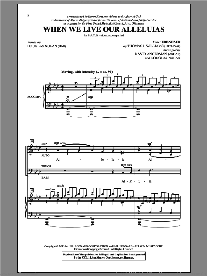 When We Live Our Alleluias sheet music for choir (SATB: soprano, alto, tenor, bass) by David Angerman, Douglas Nolan and Thomas J. Williams, intermediate skill level