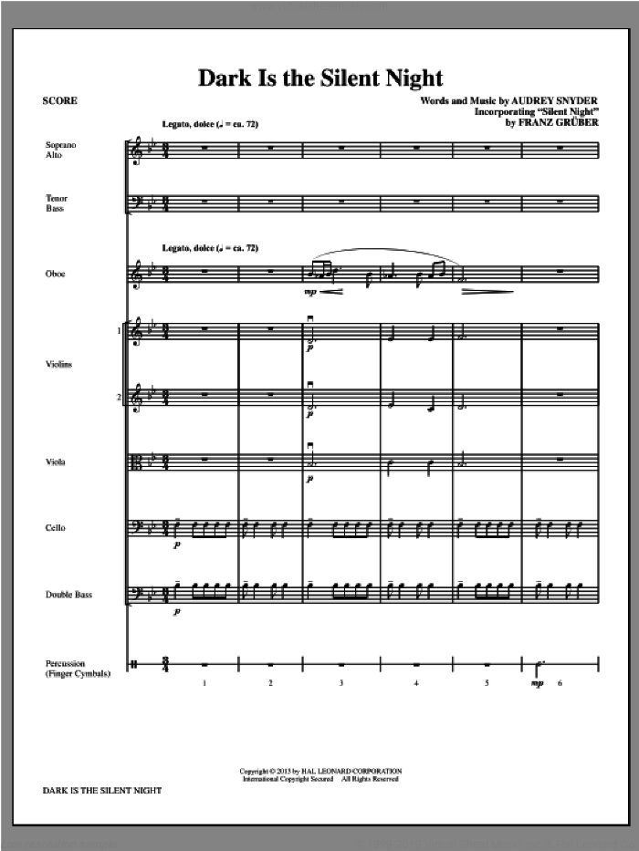 Dark Is the Silent Night (COMPLETE) sheet music for orchestra/band by Audrey Snyder, intermediate skill level