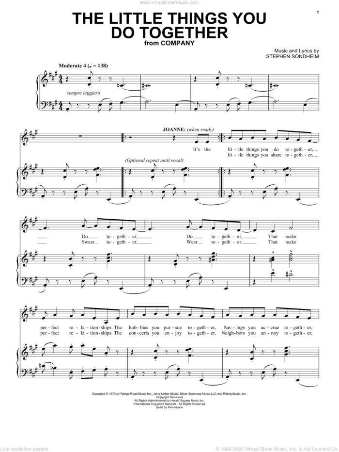 The Little Things You Do Together sheet music for voice and piano by Stephen Sondheim and Company (Musical), intermediate skill level