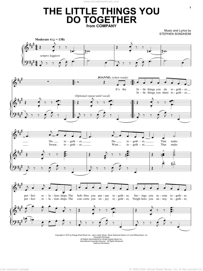 The Little Things You Do Together sheet music for voice and piano by Stephen Sondheim and Company (Musical), intermediate skill level