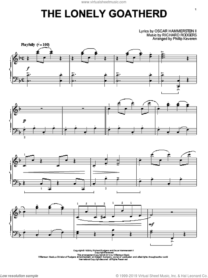 The Lonely Goatherd (from The Sound Of Music) (arr. Phillip Keveren) sheet music for piano solo by Phillip Keveren and Rodgers & Hammerstein, intermediate skill level