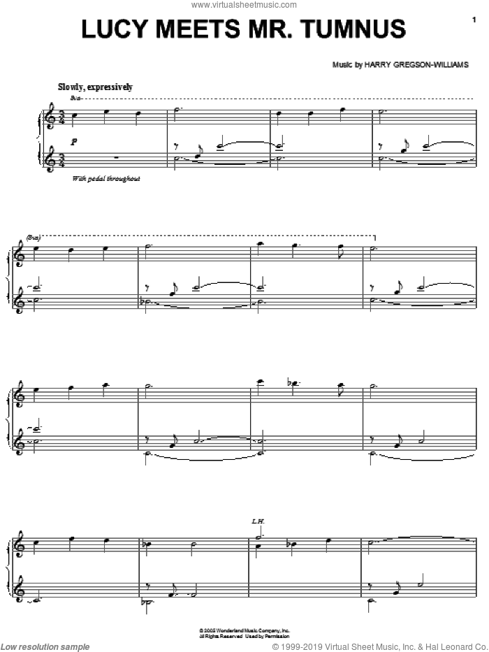 Lucy Meets Mr. Tumnus sheet music for voice, piano or guitar by Harry Gregson-Williams and The Chronicles of Narnia: The Lion, The Witch And The Wardrobe , intermediate skill level