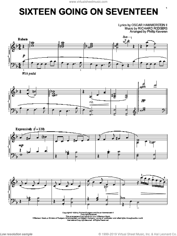 Sixteen Going On Seventeen (from The Sound Of Music) (arr. Phillip Keveren) sheet music for piano solo by Phillip Keveren and Rodgers & Hammerstein, intermediate skill level
