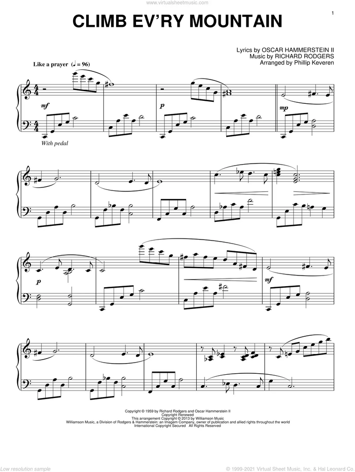 Climb Ev'ry Mountain (from The Sound Of Music) (arr. Phillip Keveren) sheet music for piano solo by Phillip Keveren and Rodgers & Hammerstein, intermediate skill level