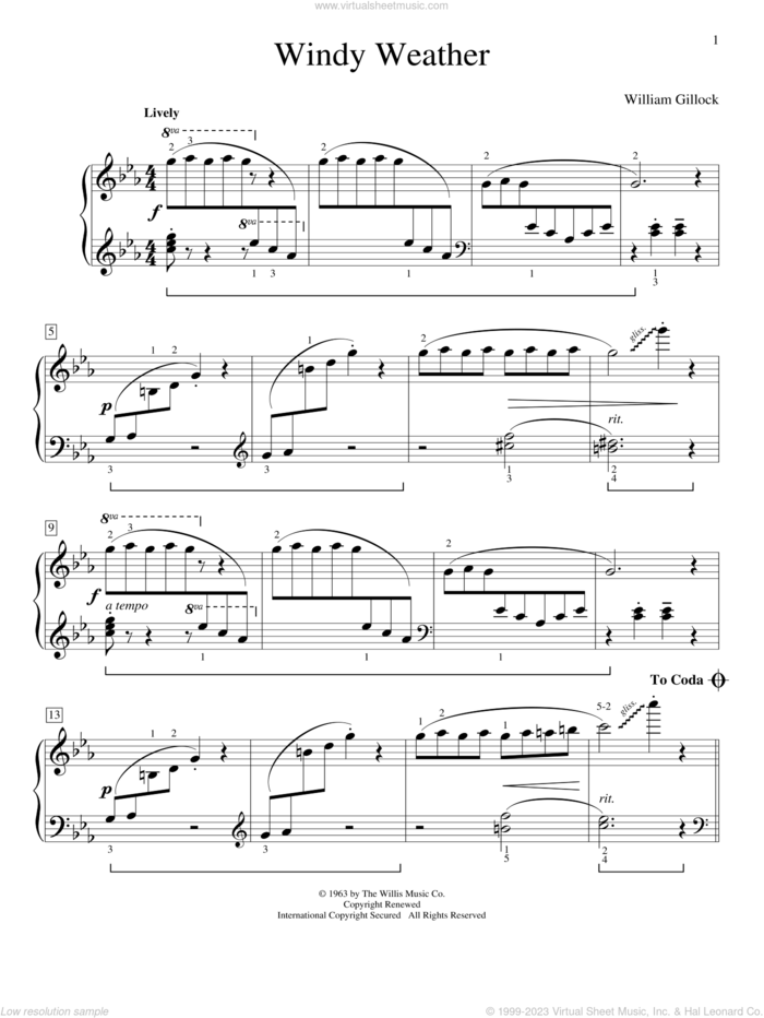 Windy Weather sheet music for piano solo (elementary) by William Gillock, classical score, beginner piano (elementary)