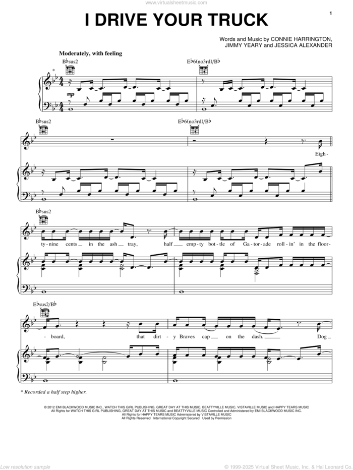 I Drive Your Truck sheet music for voice, piano or guitar by Lee Brice, intermediate skill level