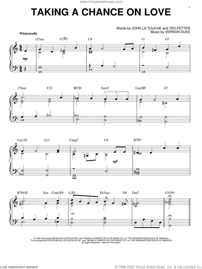 Taking A Chance On Love (arr. Brent Edstrom) sheet music for piano solo by Ted Fetter, intermediate skill level