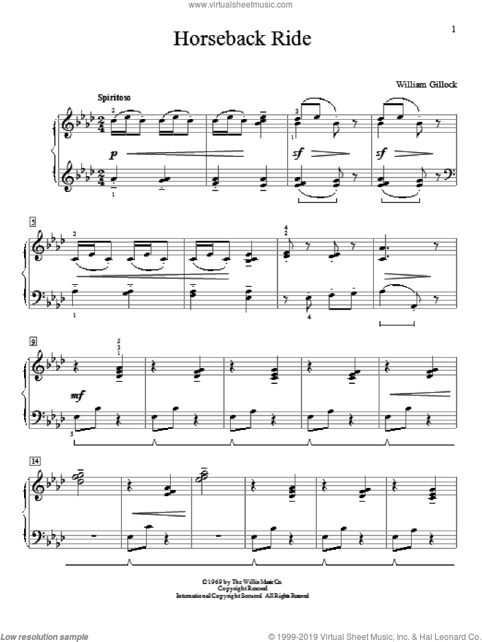 Horseback Ride sheet music for piano solo (elementary) by William Gillock, classical score, beginner piano (elementary)