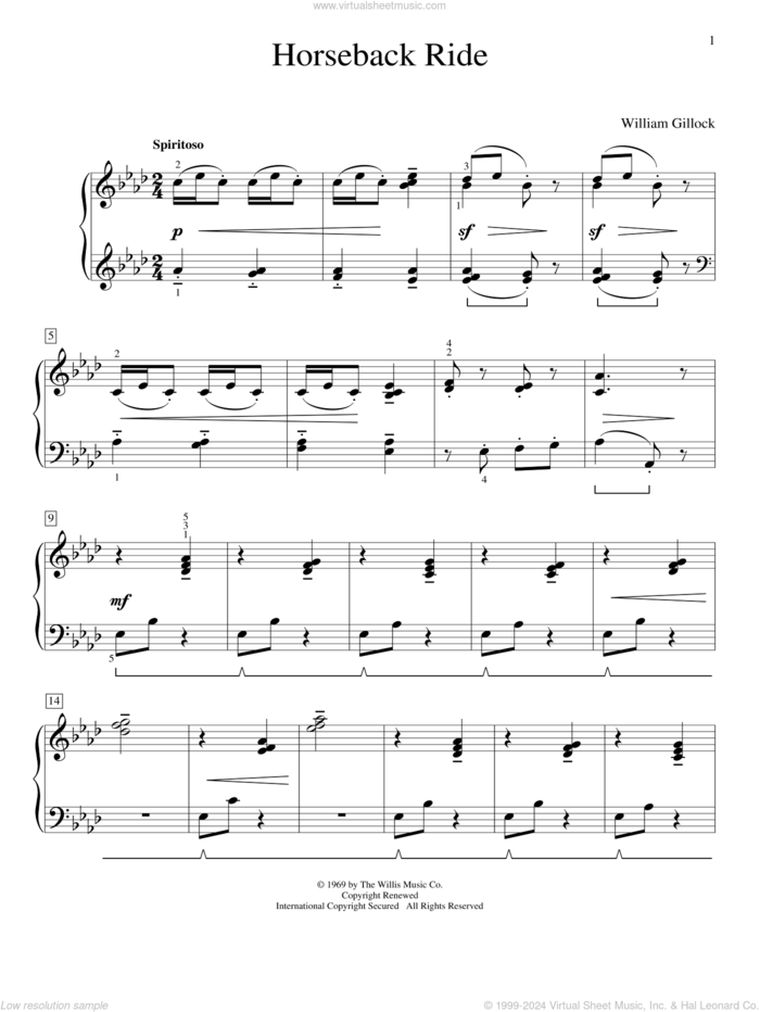 Horseback Ride sheet music for piano solo (elementary) by William Gillock, classical score, beginner piano (elementary)