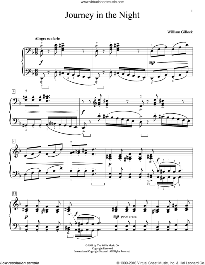 Journey In The Night sheet music for piano solo (elementary) by William Gillock, classical score, beginner piano (elementary)