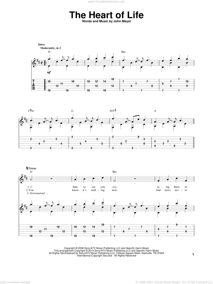 The Heart Of Life sheet music for guitar solo by John Mayer, intermediate skill level