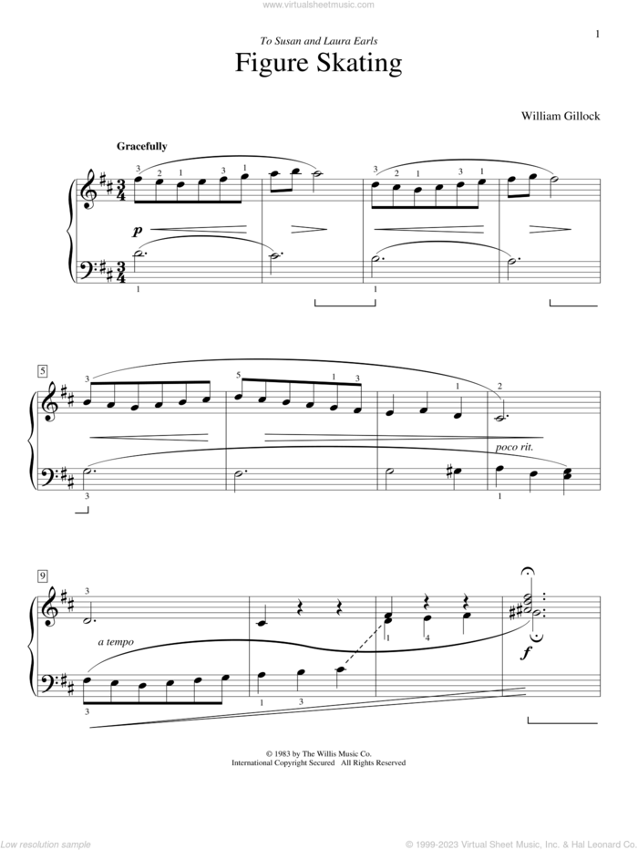 Figure Skating sheet music for piano solo (elementary) by William Gillock, classical score, beginner piano (elementary)