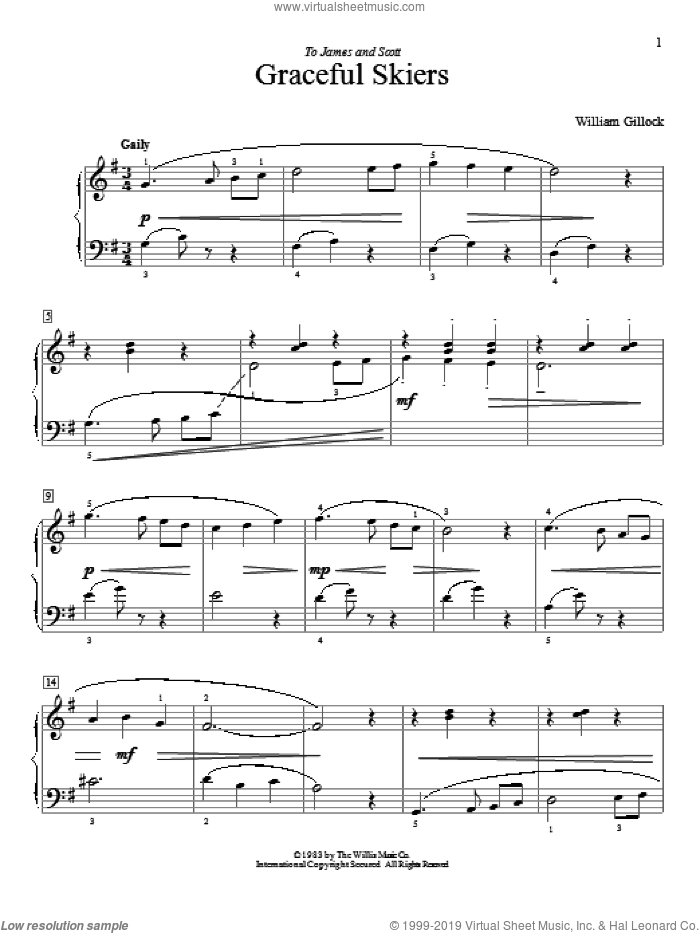 Graceful Skiers sheet music for piano solo (elementary) by William Gillock, classical score, beginner piano (elementary)