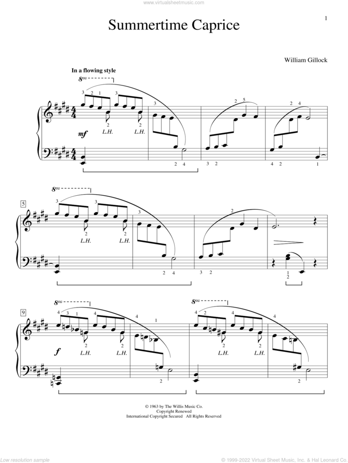Summertime Caprice sheet music for piano solo (elementary) by William Gillock, classical score, beginner piano (elementary)