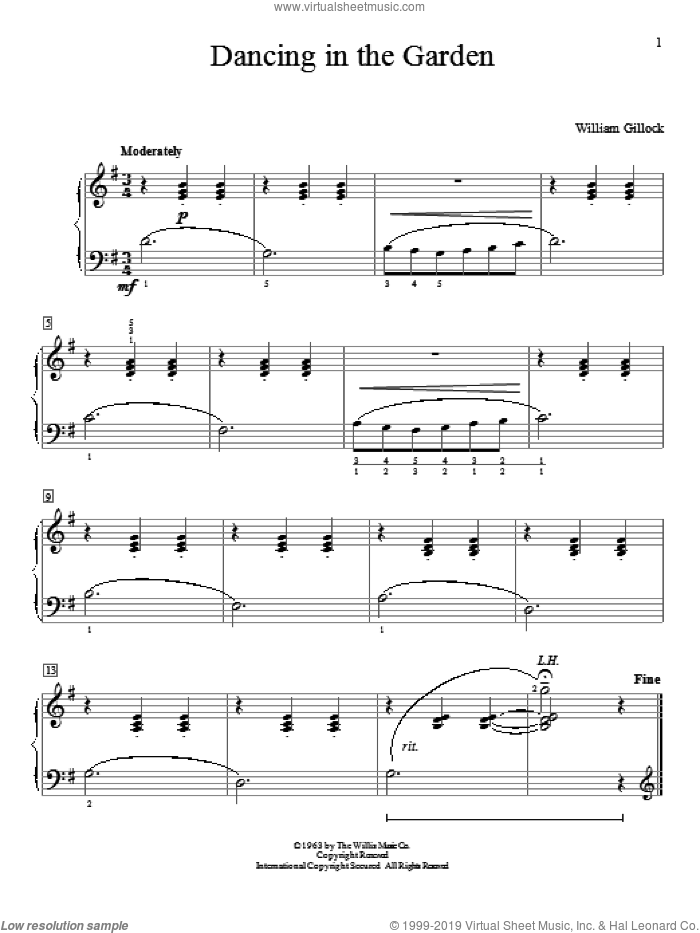 Dancing In The Garden sheet music for piano solo (elementary) by William Gillock, classical score, beginner piano (elementary)