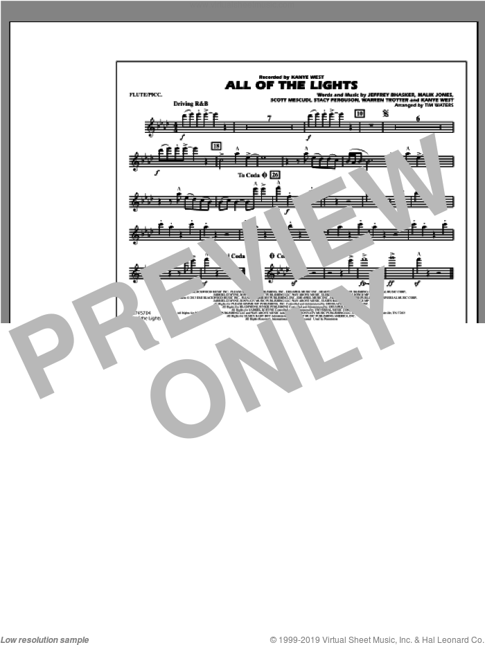 All Of The Lights sheet music for marching band (flute/piccolo) by Kanye West and Tim Waters, intermediate skill level