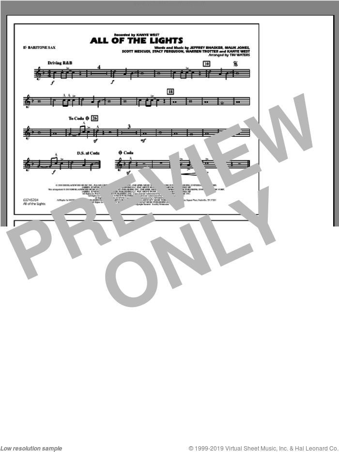 All Of The Lights sheet music for marching band (Eb baritone sax) by Kanye West and Tim Waters, intermediate skill level