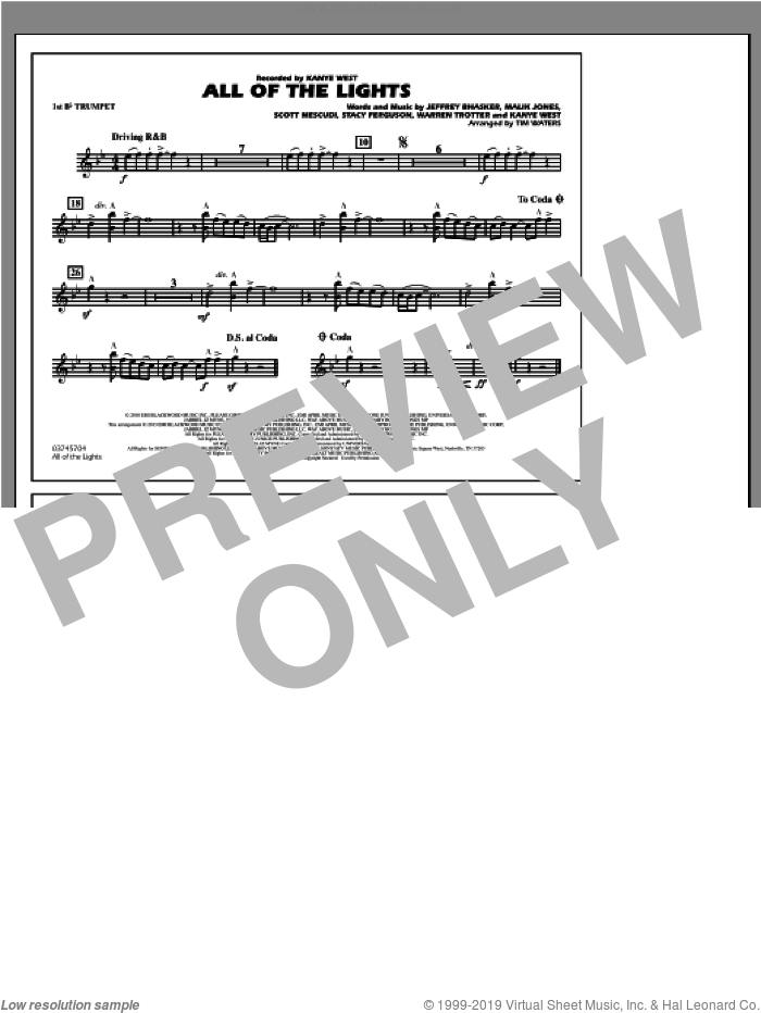 All Of The Lights sheet music for marching band (1st Bb trumpet) by Kanye West and Tim Waters, intermediate skill level