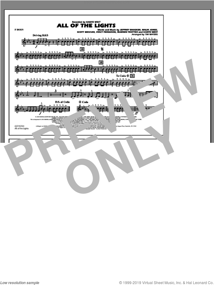 All Of The Lights sheet music for marching band (f horn) by Kanye West and Tim Waters, intermediate skill level