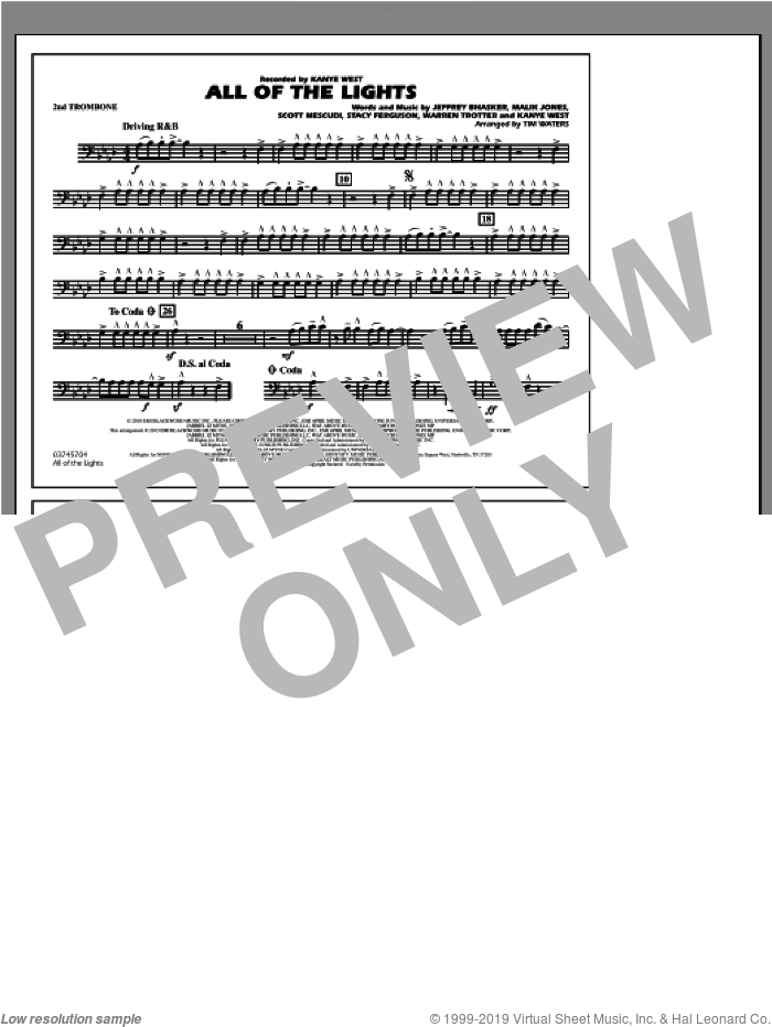 All Of The Lights sheet music for marching band (2nd trombone) by Kanye West and Tim Waters, intermediate skill level