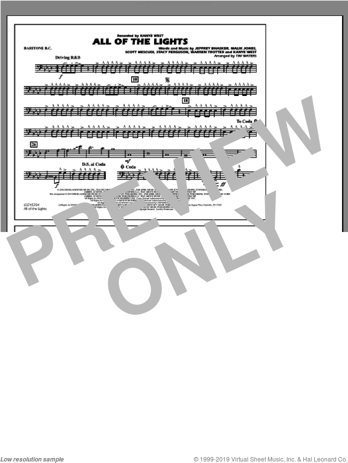 All Of The Lights sheet music for marching band (baritone b.c.) by Kanye West and Tim Waters, intermediate skill level