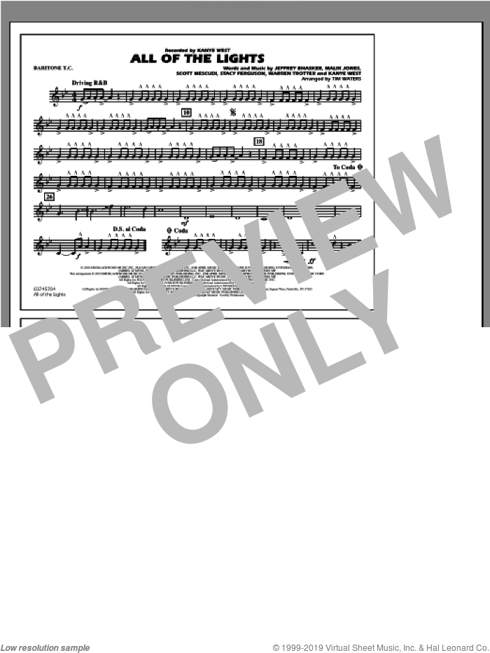 All Of The Lights sheet music for marching band (baritone t.c.) by Kanye West and Tim Waters, intermediate skill level